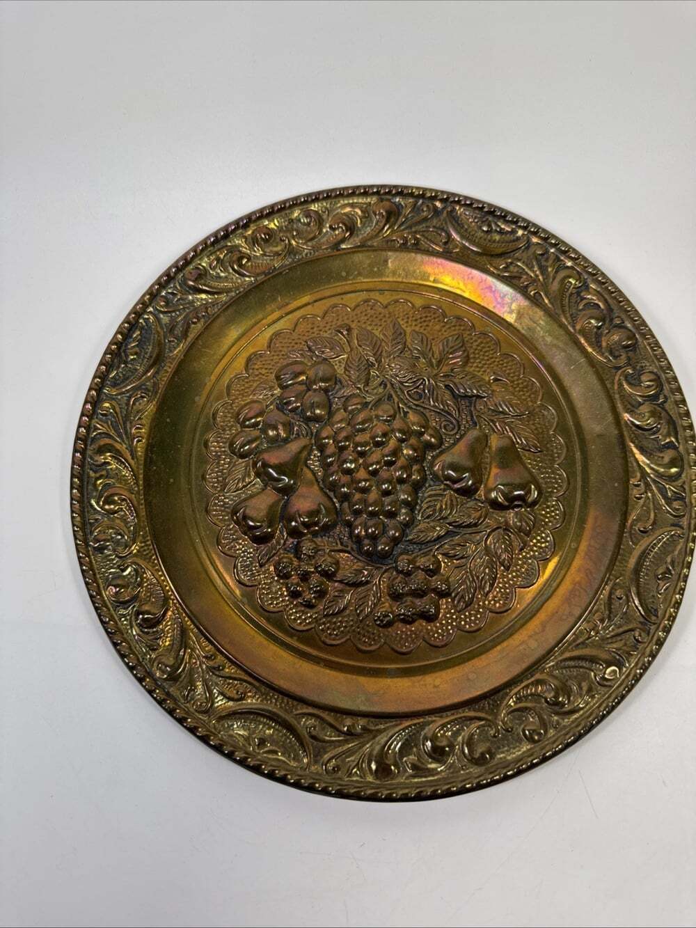 Vintage Embossed Wall Plate Brass Made In England Peerage 9.5 Inches L2